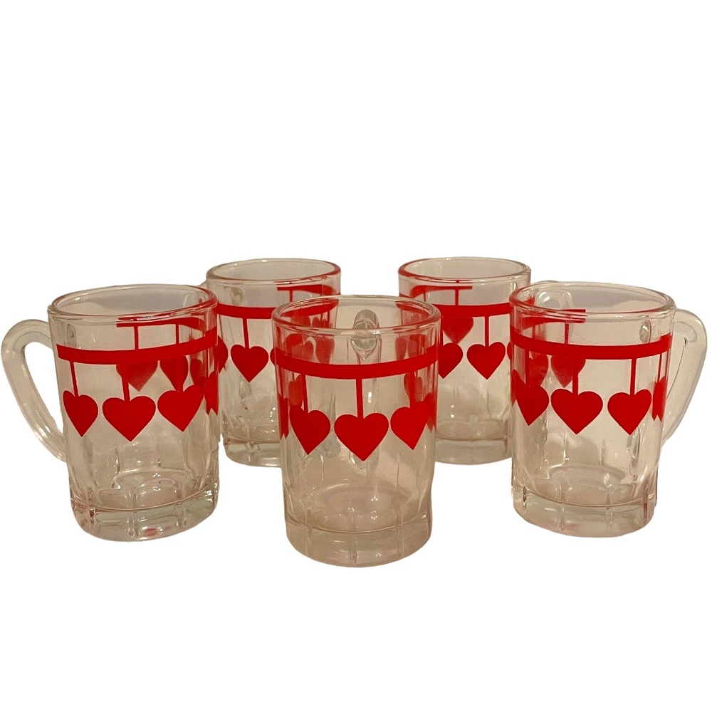 Vintage Ikea Mini Beer Mug Heart Pattern‎ Shot Glasses Set of Five (5)